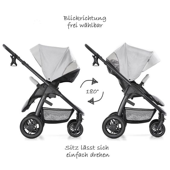Hauck 4in1 Kinderwagen-Set Saturn R Duoset inkl. Babyschale, Isofix Basis, Regenschutz und Insektenschutz - Lunar Stone