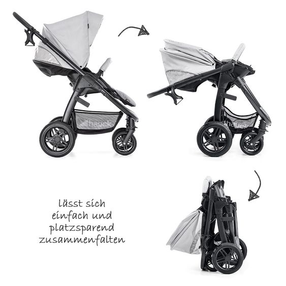 Hauck 4in1 Kinderwagen-Set Saturn R Duoset inkl. Babyschale, Isofix Basis, Regenschutz und Insektenschutz - Lunar Stone