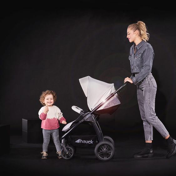 Hauck 4in1 Kinderwagen-Set Saturn R Duoset inkl. Babyschale, Isofix Basis, Regenschutz und Insektenschutz - Lunar Stone