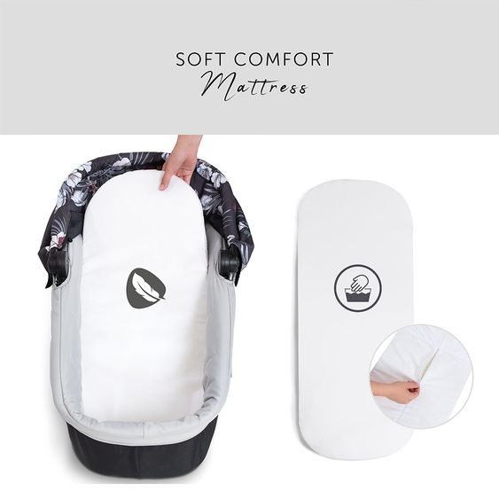 Hauck 4in1 Kinderwagen-Set Saturn R Duoset inkl. Babyschale, Isofix-Basis, Regenschutz und Insektenschutz - Wild Blooms Black