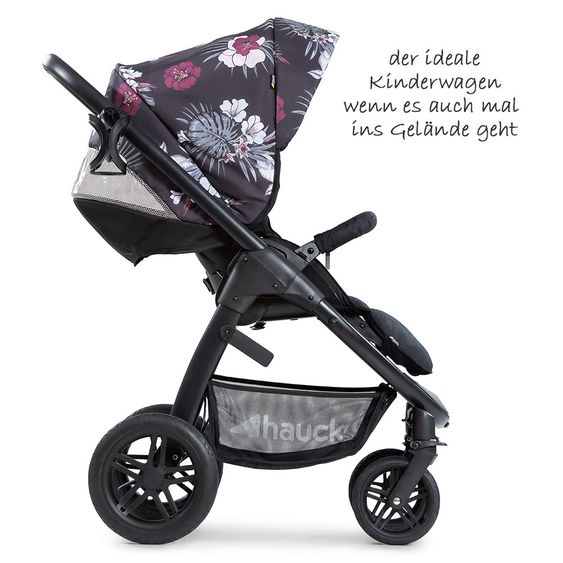 Hauck 4in1 Kinderwagen-Set Saturn R Duoset inkl. Babyschale, Isofix-Basis, Regenschutz und Insektenschutz - Wild Blooms Black