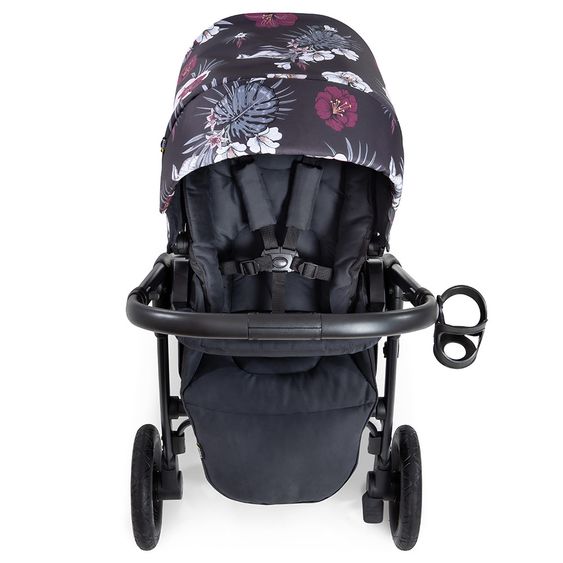 Hauck 4in1 Kinderwagen-Set Saturn R Duoset inkl. Babyschale, Isofix-Basis, Regenschutz und Insektenschutz - Wild Blooms Black