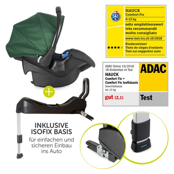 Hauck 4in1 Kinderwagen-Set Soul Plus Trio Set inkl. Isofix Basis und XXL Zubehörpaket - Emerald
