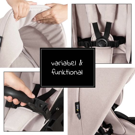 Hauck Set 4in1 per passeggino Vision X - Nero con portabebè i-Size, base Isofix e pacchetto accessori XXL - Melange Beige