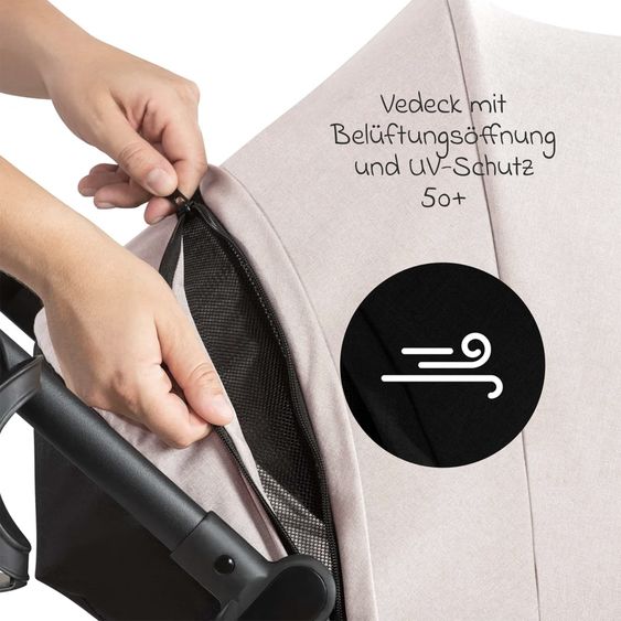 Hauck Set 4in1 per passeggino Vision X - Nero con portabebè i-Size, base Isofix e pacchetto accessori XXL - Melange Beige