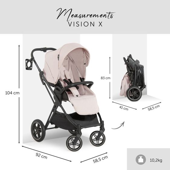 Hauck Set 4in1 per passeggino Vision X - Nero con portabebè i-Size, base Isofix e pacchetto accessori XXL - Melange Beige