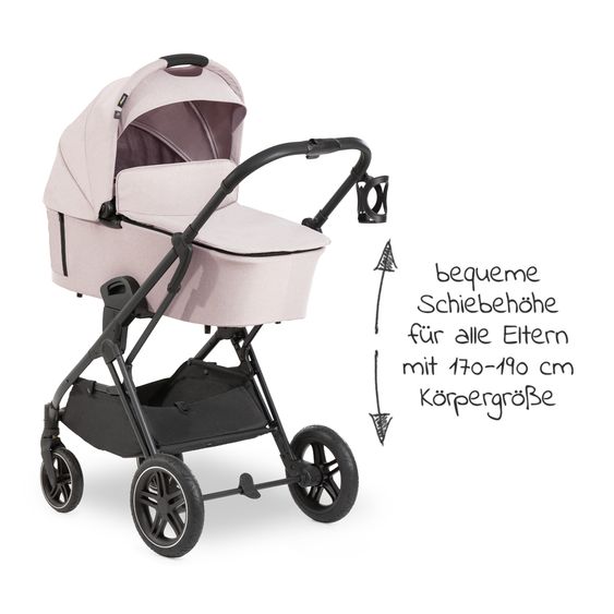 Hauck Set 4in1 per passeggino Vision X - Nero con portabebè i-Size, base Isofix e pacchetto accessori XXL - Melange Beige