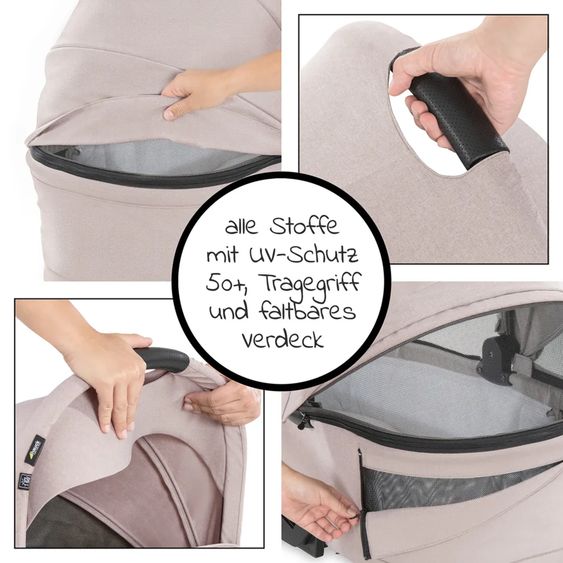Hauck Set 4in1 per passeggino Vision X - Nero con portabebè i-Size, base Isofix e pacchetto accessori XXL - Melange Beige