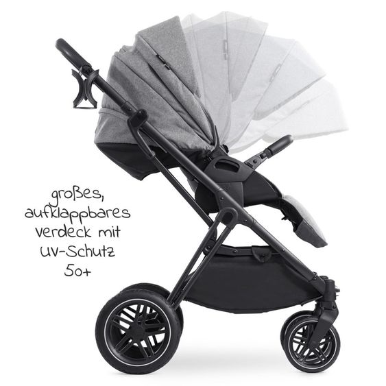 Hauck 4in1 Kinderwagen-Set Vision X - Black inkl. i-Size Babyschale, Isofix Basis und XXL Zubehörpaket - Melange Grey