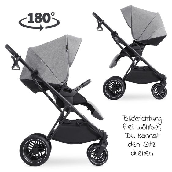 Hauck 4in1 Kinderwagen-Set Vision X - Black inkl. i-Size Babyschale, Isofix Basis und XXL Zubehörpaket - Melange Grey