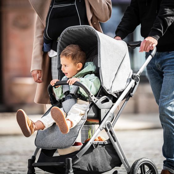 Hauck 4in1 Kinderwagen-Set Vision X - Black inkl. i-Size Babyschale, Isofix Basis und XXL Zubehörpaket - Melange Grey