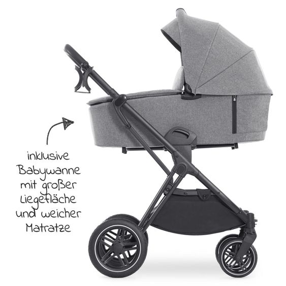 Hauck 4in1 Kinderwagen-Set Vision X - Black inkl. i-Size Babyschale, Isofix Basis und XXL Zubehörpaket - Melange Grey