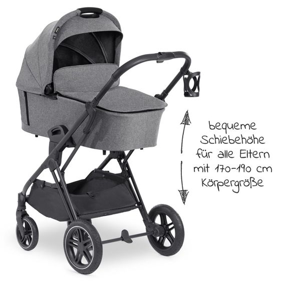 Hauck 4in1 Kinderwagen-Set Vision X - Black inkl. i-Size Babyschale, Isofix Basis und XXL Zubehörpaket - Melange Grey