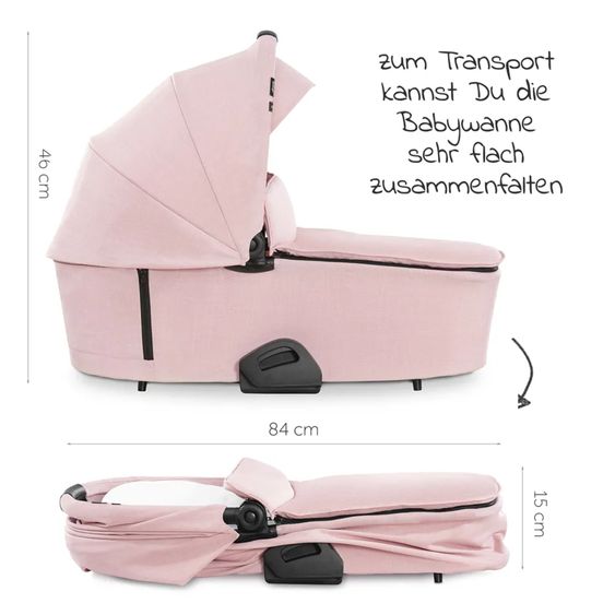 Hauck 4in1 Kinderwagen-Set Vision X - Black inkl. i-Size Babyschale, Isofix Basis und XXL Zubehörpaket - Melange Rose