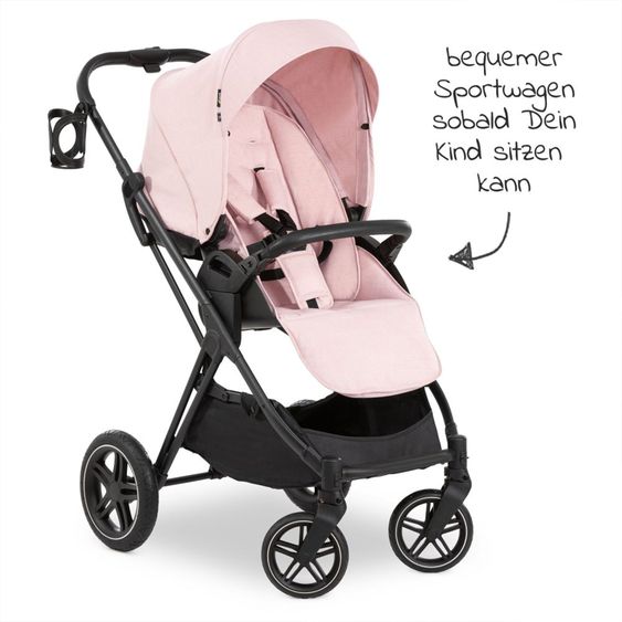 Hauck 4in1 Kinderwagen-Set Vision X - Black inkl. i-Size Babyschale, Isofix Basis und XXL Zubehörpaket - Melange Rose