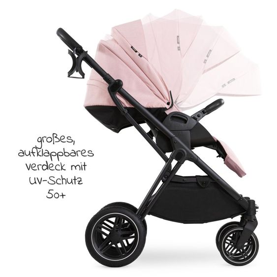 Hauck 4in1 Kinderwagen-Set Vision X - Black inkl. i-Size Babyschale, Isofix Basis und XXL Zubehörpaket - Melange Rose