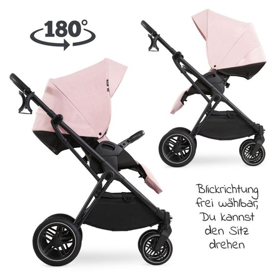 Hauck 4in1 Kinderwagen-Set Vision X - Black inkl. i-Size Babyschale, Isofix Basis und XXL Zubehörpaket - Melange Rose