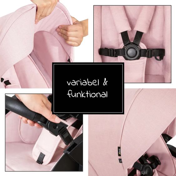 Hauck 4in1 Kinderwagen-Set Vision X - Black inkl. i-Size Babyschale, Isofix Basis und XXL Zubehörpaket - Melange Rose
