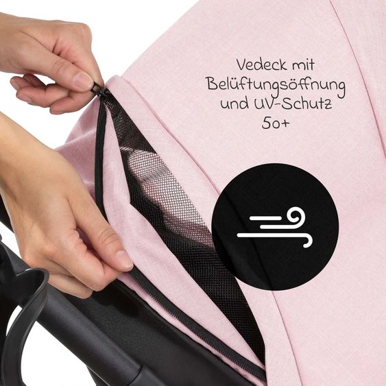 Hauck 4in1 Kinderwagen-Set Vision X - Black inkl. i-Size Babyschale, Isofix Basis und XXL Zubehörpaket - Melange Rose