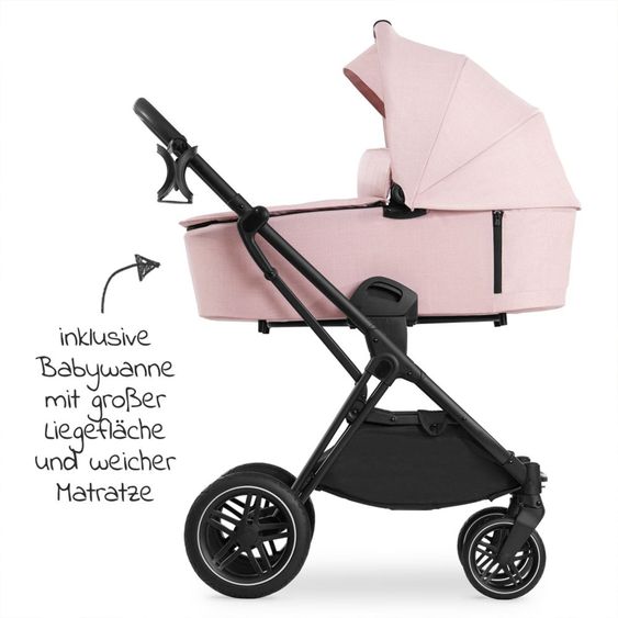 Hauck 4in1 Kinderwagen-Set Vision X - Black inkl. i-Size Babyschale, Isofix Basis und XXL Zubehörpaket - Melange Rose