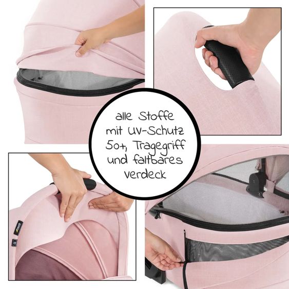 Hauck 4in1 Kinderwagen-Set Vision X - Black inkl. i-Size Babyschale, Isofix Basis und XXL Zubehörpaket - Melange Rose