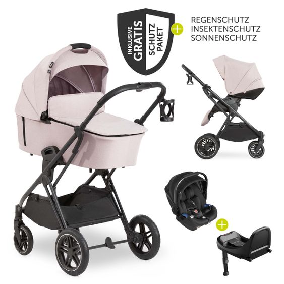 Hauck 4in1 Stroller Set Vision X Duoset Black incl. i-Size infant carrier, Isofix base and XXL accessory pack - Melange Beige