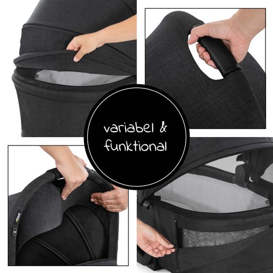 Hauck 4in1 Kinderwagen-Set Vision X Duoset Black inkl. i-Size Babyschale, Isofix Basis und XXL Zubehörpaket - Melange Black