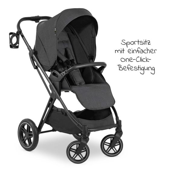 Hauck 4in1 Kinderwagen-Set Vision X Duoset Black inkl. i-Size Babyschale, Isofix Basis und XXL Zubehörpaket - Melange Black