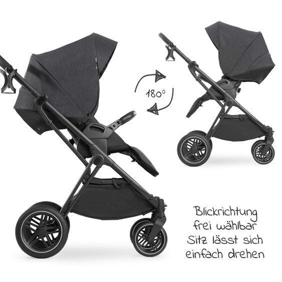 Hauck 4in1 Kinderwagen-Set Vision X Duoset Black inkl. i-Size Babyschale, Isofix Basis und XXL Zubehörpaket - Melange Black