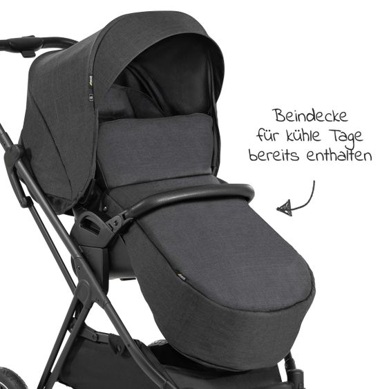 Hauck 4in1 Kinderwagen-Set Vision X Duoset Black inkl. i-Size Babyschale, Isofix Basis und XXL Zubehörpaket - Melange Black