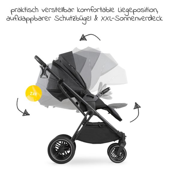 Hauck 4in1 Kinderwagen-Set Vision X Duoset Black inkl. i-Size Babyschale, Isofix Basis und XXL Zubehörpaket - Melange Black