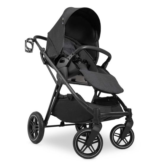 Hauck 4in1 Kinderwagen-Set Vision X Duoset Black inkl. i-Size Babyschale, Isofix Basis und XXL Zubehörpaket - Melange Black