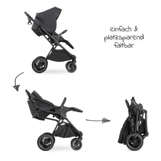 Hauck 4in1 Kinderwagen-Set Vision X Duoset Black inkl. i-Size Babyschale, Isofix Basis und XXL Zubehörpaket - Melange Black
