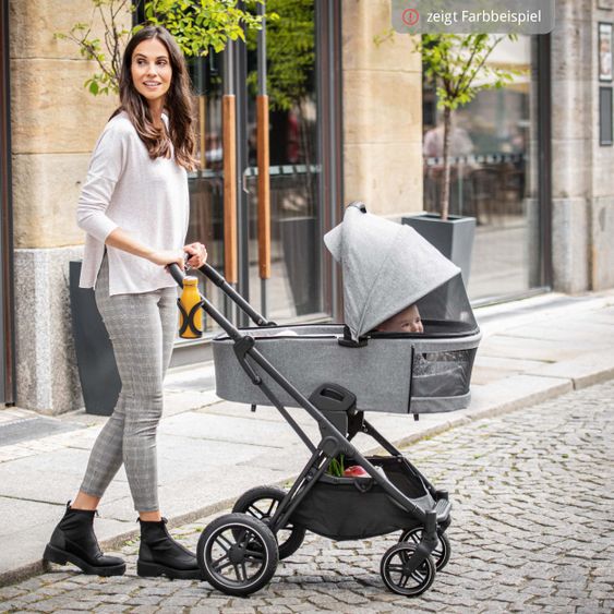 Hauck 4in1 Kinderwagen-Set Vision X Duoset Black inkl. i-Size Babyschale, Isofix Basis und XXL Zubehörpaket - Melange Black