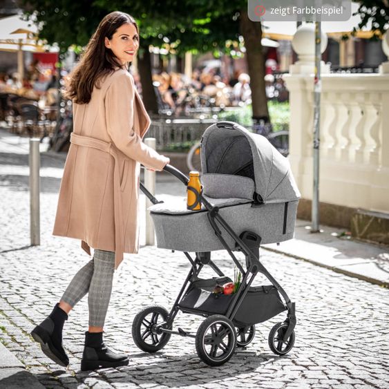 Hauck 4in1 Kinderwagen-Set Vision X Duoset Black inkl. i-Size Babyschale, Isofix Basis und XXL Zubehörpaket - Melange Black
