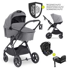 4in1 Stroller Set Vision X Duoset Black incl. i-Size infant carrier, Isofix base and XXL accessory pack - Melange Grey