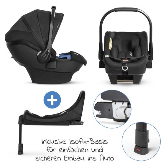 Hauck 4in1 Stroller Set Vision X Duoset Black incl. i-Size infant carrier, Isofix base and XXL accessory pack - Melange Grey