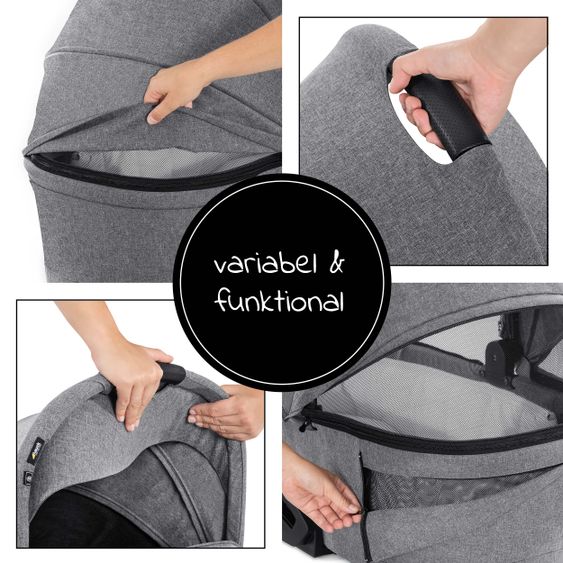 Hauck 4in1 Stroller Set Vision X Duoset Black incl. i-Size infant carrier, Isofix base and XXL accessory pack - Melange Grey