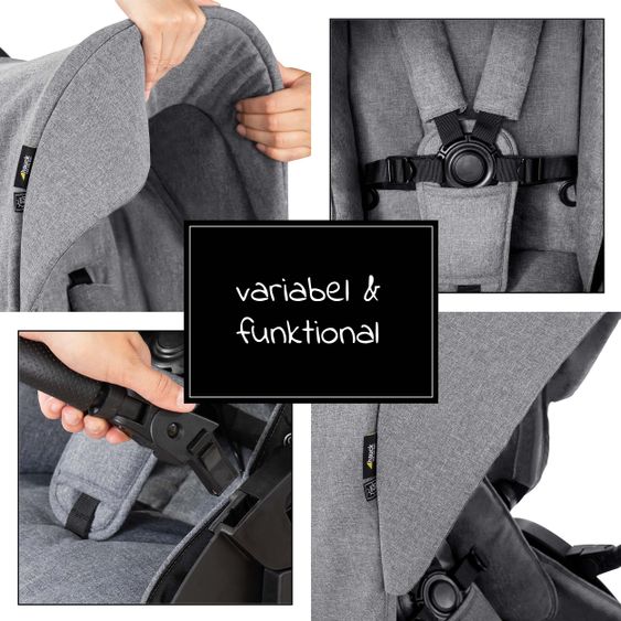Hauck 4in1 Stroller Set Vision X Duoset Black incl. i-Size infant carrier, Isofix base and XXL accessory pack - Melange Grey