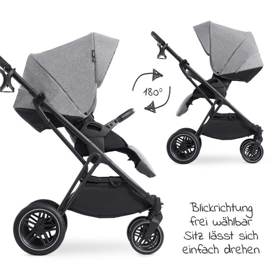 Hauck 4in1 Stroller Set Vision X Duoset Black incl. i-Size infant carrier, Isofix base and XXL accessory pack - Melange Grey