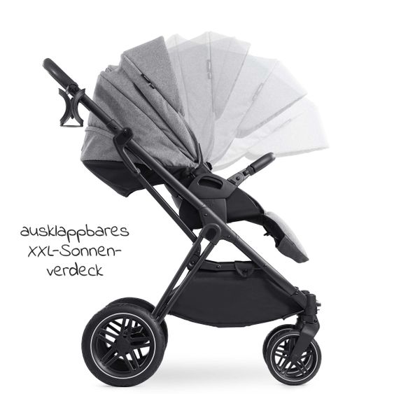 Hauck 4in1 Stroller Set Vision X Duoset Black incl. i-Size infant carrier, Isofix base and XXL accessory pack - Melange Grey