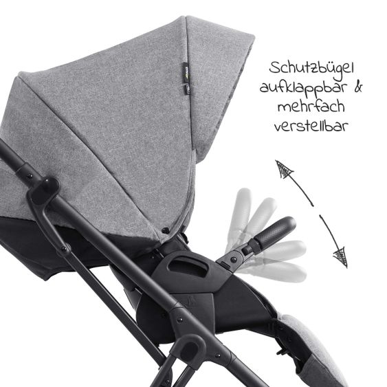 Hauck 4in1 Stroller Set Vision X Duoset Black incl. i-Size infant carrier, Isofix base and XXL accessory pack - Melange Grey