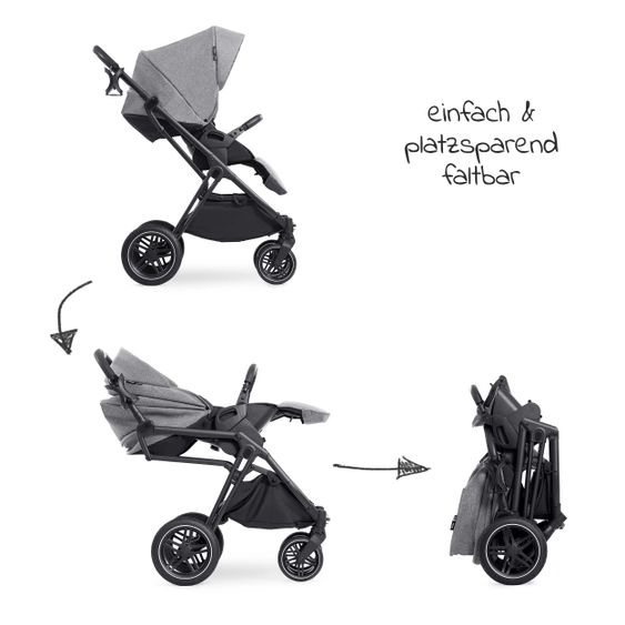 Hauck 4in1 Stroller Set Vision X Duoset Black incl. i-Size infant carrier, Isofix base and XXL accessory pack - Melange Grey