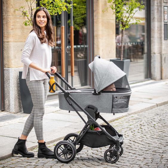 Hauck 4in1 Stroller Set Vision X Duoset Black incl. i-Size infant carrier, Isofix base and XXL accessory pack - Melange Grey