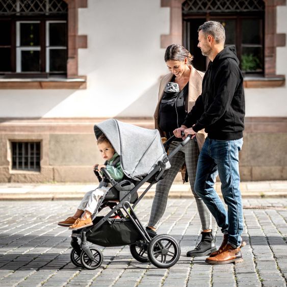 Hauck 4in1 Stroller Set Vision X Duoset Black incl. i-Size infant carrier, Isofix base and XXL accessory pack - Melange Grey
