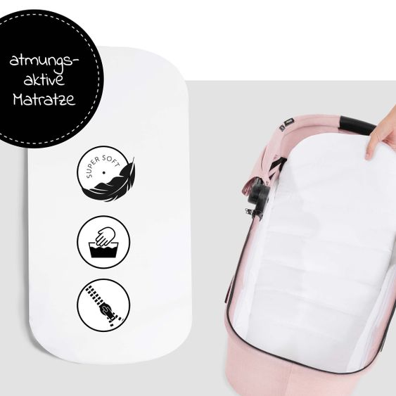 Hauck 4in1 Kinderwagen-Set Vision X Duoset Black inkl. i-Size Babyschale, Isofix Basis und XXL Zubehörpaket - Melange Rose
