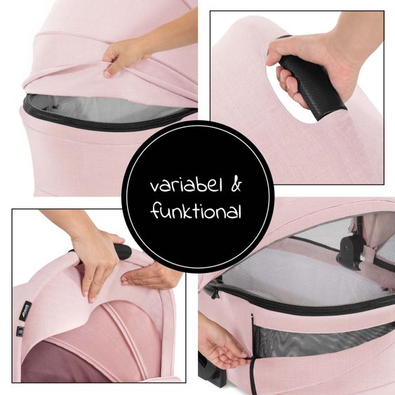 Hauck 4in1 Kinderwagen-Set Vision X Duoset Black inkl. i-Size Babyschale, Isofix Basis und XXL Zubehörpaket - Melange Rose