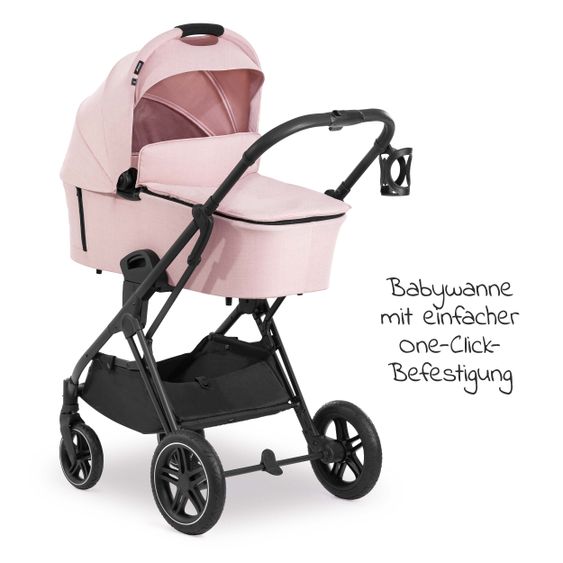Hauck 4in1 Kinderwagen-Set Vision X Duoset Black inkl. i-Size Babyschale, Isofix Basis und XXL Zubehörpaket - Melange Rose