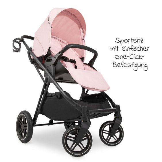 Hauck 4in1 Kinderwagen-Set Vision X Duoset Black inkl. i-Size Babyschale, Isofix Basis und XXL Zubehörpaket - Melange Rose