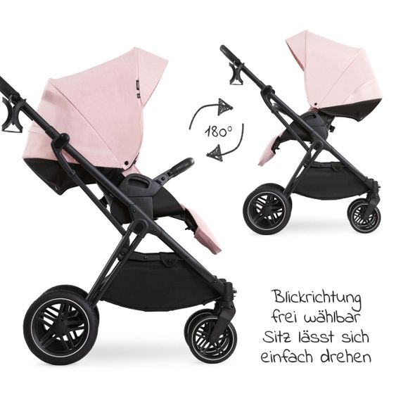 Hauck 4in1 Kinderwagen-Set Vision X Duoset Black inkl. i-Size Babyschale, Isofix Basis und XXL Zubehörpaket - Melange Rose